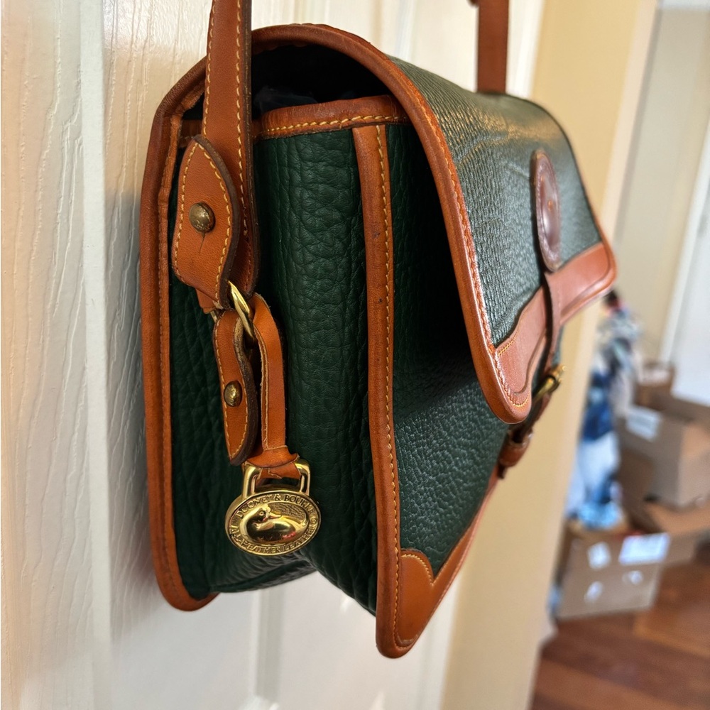 Dooney & Bourke VINTAGE AWL Surrey Green & Tan Leather Crossbody MADE IN USA EUC - Picture 3 of 16